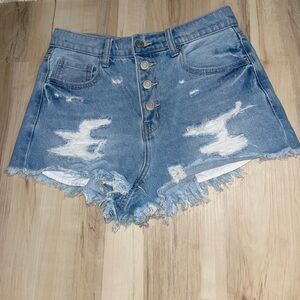Cello Light Blue Distressed Jean Shorts